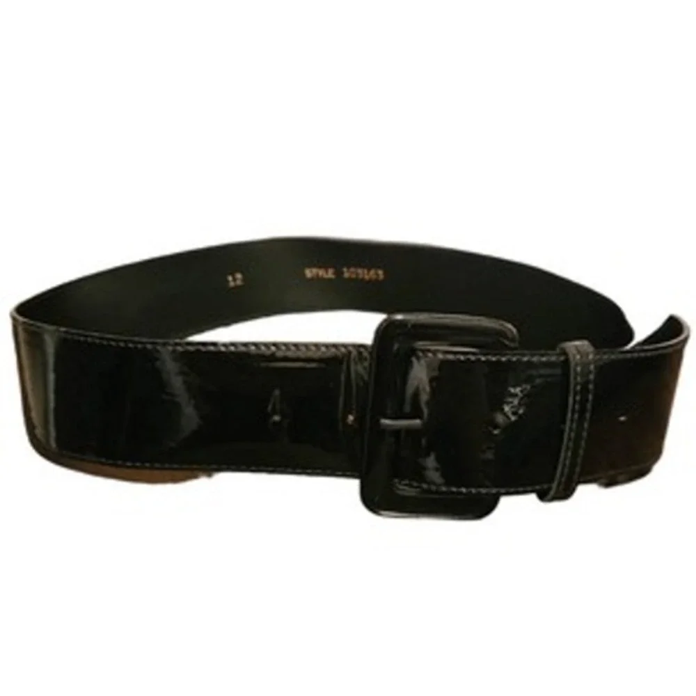 Vintage Astor Germany sz 12 Womens Black Patent Leather Wide Waist Buckle Belt